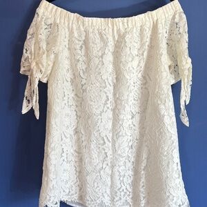 DO+BE Cream Tie Front Short Sleeve Off The Shoulder Blouse